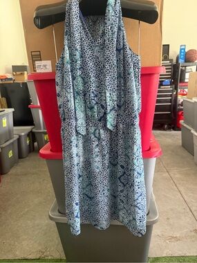 Sleeveless Blue Patterned Summer Dress mp82